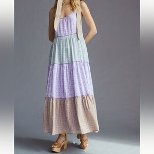 Roller Rabbit Tiered Lavender and Mint Maxi Dress - size Large EUC